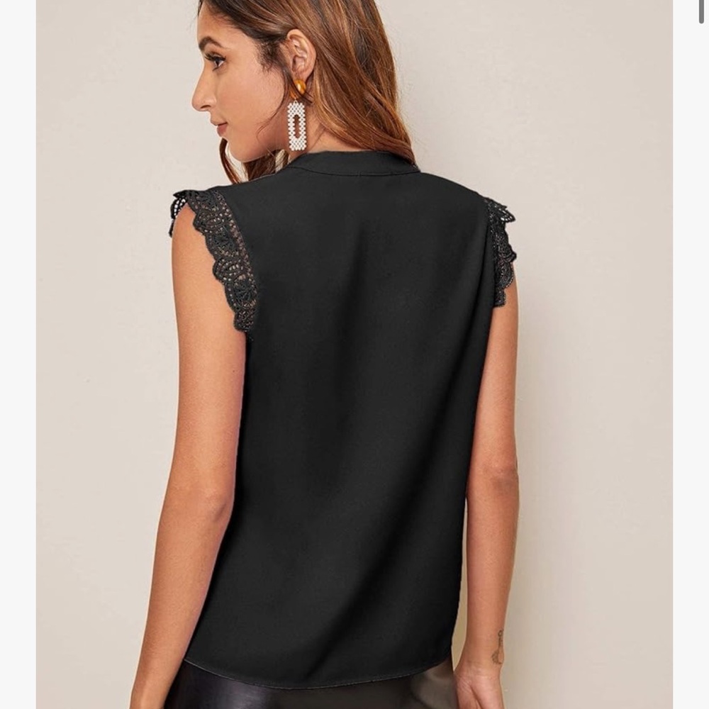 NWOT! Women’s Amazon XL Elegant Black Lace Trim Top - Picture 2 of 7